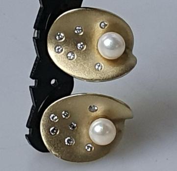 Handarbeit Mattierte Perlen Diamant Ohrclips aus 585er Gold, Gewicht: 12,1g