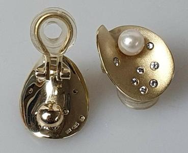 Handarbeit Mattierte Perlen Diamant Ohrclips aus 585er Gold, Gewicht: 12,1g