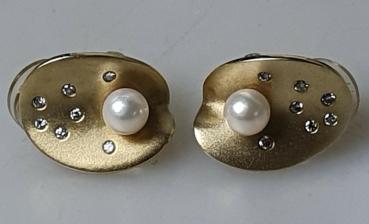 Handarbeit Mattierte Perlen Diamant Ohrclips aus 585er Gold, Gewicht: 12,1g