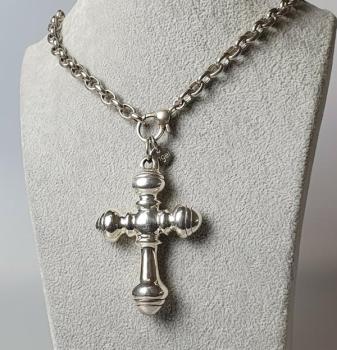 Ankerkette mit großem Kreuzanhänger aus 925er Sterlingsilber, Länge: 50,0 cm, Gewicht: 46,4g