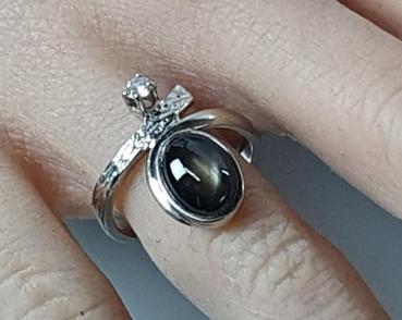 Sternsaphir Diamantring aus 585er Weißgold, Größe 55, Gewicht: 5,9g