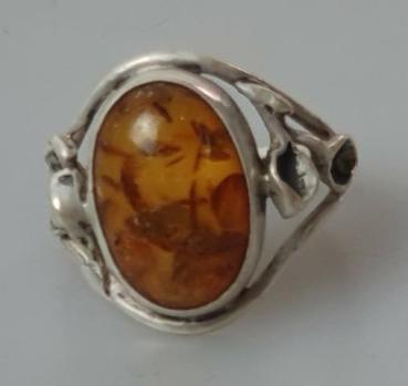 Bernsteinring aus 925er Sterlingsilber, Größe 55, Gewicht: 3,7g