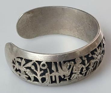 Vintage Armspange mit ägyptischen Motiven aus 800er Silber, Gewicht: 56,2g