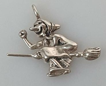 Kettenanhänger -Hexe auf Besen-, 925er Sterlingsilber, Gewicht: 2,0g