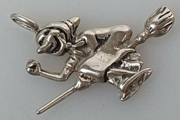 Kettenanhänger -Hexe auf Besen-, 925er Sterlingsilber, Gewicht: 2,0g