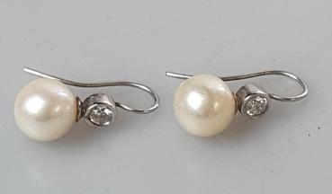 Handanfertigung Akoya Brillant Perlenohrhänger aus 750 Weißgold