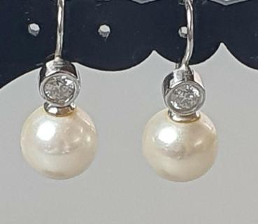 Handanfertigung Akoya Brillant Perlenohrhänger aus 750 Weißgold