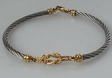 Edelstahl Seilarmband mit 750er Goldelementen und Karabinerverschluss