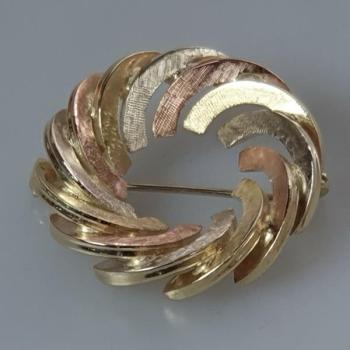 Tricolor Rundbrosche aus 585er Gold, Gewicht: 9,5g