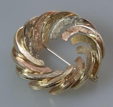 Preview: Tricolor Rundbrosche aus 585er Gold, Gewicht: 9,5g