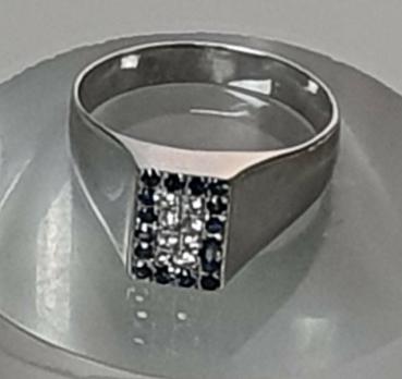 Diamant- Saphir Weißgoldring 750er Gold, Größe 59, Gewicht: 4,3g