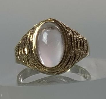 Ring mit Rosenquarz Cabochon aus 585er Gold, Größe 56, Gewicht: 4,3g