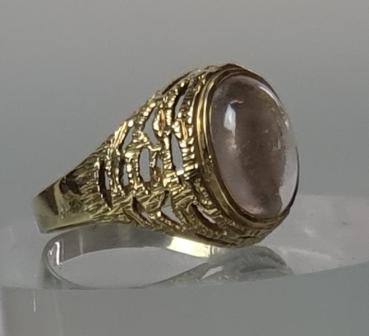 Ring mit Rosenquarz Cabochon aus 585er Gold, Größe 56, Gewicht: 4,3g