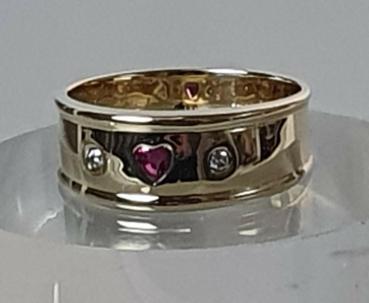 Schmucksteinring mit Rubin und Diamanten, 585 Gold, Größe 60, Gewicht: 6,0g