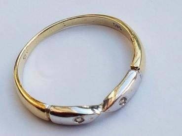 Preview: Bicolor Diamantring aus 585er Gold mit zwei Diamanten 0.02 ct., Größe 58, Gewicht: 2,0g
