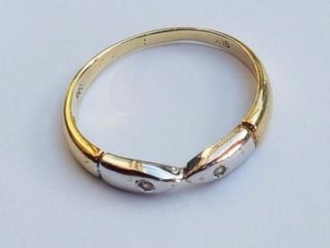 Preview: Bicolor Diamantring aus 585er Gold mit zwei Diamanten 0.02 ct., Größe 58, Gewicht: 2,0g