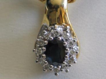 NEU Saphir- Diamantanhänger aus 585er Gelbgold, Gewicht: 4,8g
