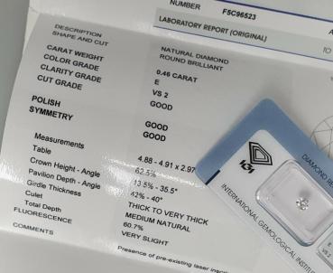 Preview: Diamant "E" 0.46 ct / vs2 Brillant, IGI Report