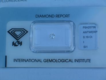 Diamant im Brillantschliff 0.19 ct / SI1 IGI Report