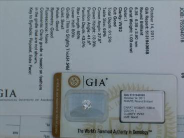 Preview: Diamant im Brillantschliff "I" 1.00 ct/ VVS2 mit GIA Report