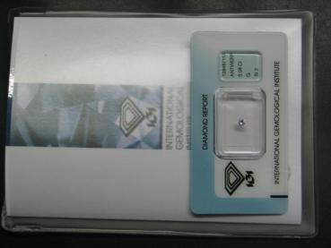 Preview: Diamant im Brillantschliff 0.08 ct/ G/ SI2/ G/ VG/ G/ N mit IGI Report