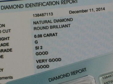 Diamant im Brillantschliff 0.08 ct/ G/ SI2/ G/ VG/ G/ N mit IGI Report