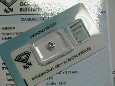 Preview: Diamant im Brillantschliff 0.53 ct/ F/ VS1/ VG/ VG/ G/ N mit IGI Report