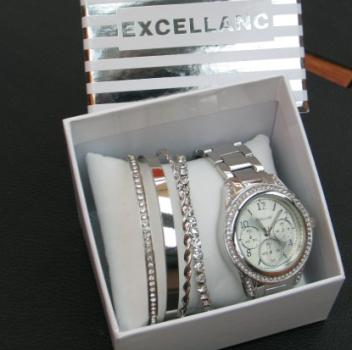 Preview: Excellanc: Sportliche Damenuhr im Set mit 4 Armbänder/Armreifen