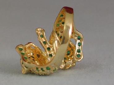 Preview: Ein Traum: "Jaguarring" aus 750er Gold mit 15 Diamanten und 63 Smaragden Größe 56 Gewicht: 8,3g