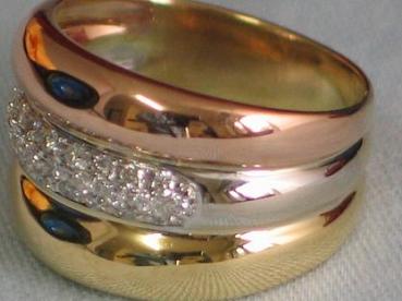 Preview: Tricolor Brillantring WEMPE aus 750er Gold mit 25 Diamanten 0.23 ct. if-TW Größe 51 mit Originalzertifikat