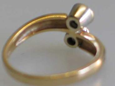 Preview: Ring aus 585er Gelbgold mit zwei Diamanten 0.20 ct. in Weißgoldfassung, Größe 56, Gewicht: 4,0g