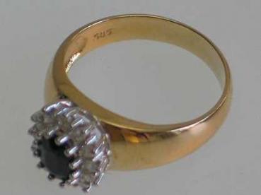 NEU Damenring aus 585er Gelbgold mit Diamanten und Saphir Edelstein, Größe 58, Gewicht: 5,0g