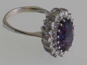Preview: NEU Halo Amethyst- Diamantring aus 585er Weißgold mit 16 Diamanten 0.48 ct., Größe 55, Gewicht: 5,8g