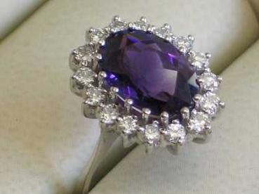 Preview: NEU Halo Amethyst- Diamantring aus 585er Weißgold mit 16 Diamanten 0.48 ct., Größe 55, Gewicht: 5,8g
