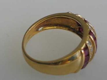 Preview: NEU Ring aus 585er Gelbgold mit 13 Diamanten und 14 Rubin Edelsteinen, Größe 58, Gewicht: 5,8g