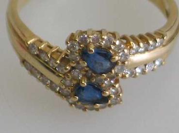 Preview: Saphir- Diamantring aus 750er Gold mit 38 Diamanten und 2 Saphiren, Größe 55, Gewicht: 3,9g