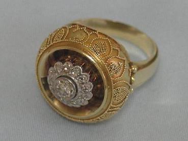 Antikschmuck: Diamantring 14 Diamanten 0.65 ct. 585er Gold, Größe 61, Gewicht: 11,3g