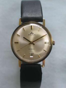 Preview: Vintage Herrenarmbanduhr "Arctos" 585er Gold mit Lederband Gewicht ca. 37,7 Gramm