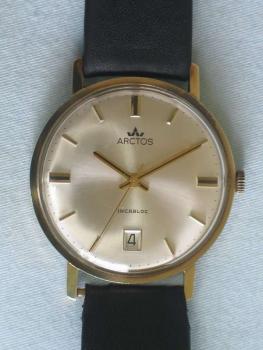 Preview: Vintage Herrenarmbanduhr "Arctos" 585er Gold mit Lederband Gewicht ca. 37,7 Gramm