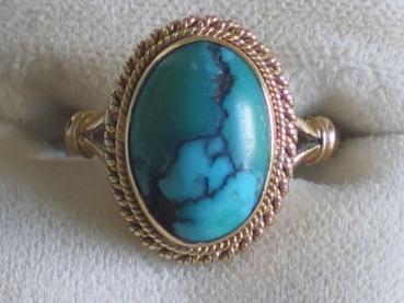 Antikschmuck: Ring mit Türkis 750er Gold, um 1930, Größe 53, Gewicht: 4,6g