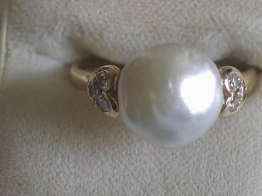 Barockperlenring mit Diamanten 0.30 ct. aus 750er Gold, Größe 63, Gewicht: 6,2g