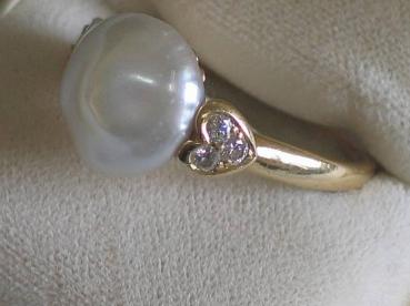 Preview: Barockperlenring mit Diamanten 0.30 ct. aus 750er Gold, Größe 63, Gewicht: 6,2g