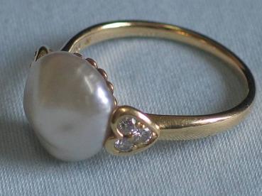 Preview: Barockperlenring mit Diamanten 0.30 ct. aus 750er Gold, Größe 63, Gewicht: 6,2g