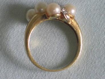 Preview: Perlenring aus 585er Gold mit Diamanten (0.15 ct.), Größe 51, Gewicht: 1,8g