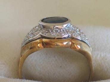 Preview: Saphirring mit 22 Diamanten 0.44 ct aus 585er Gold, Größe 56, Gewicht: 4,3g