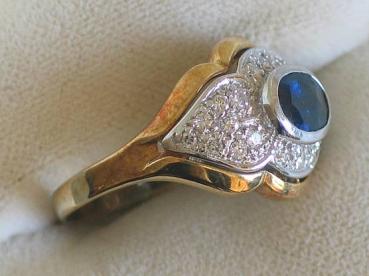 Preview: Saphirring mit 22 Diamanten 0.44 ct aus 585er Gold, Größe 56, Gewicht: 4,3g