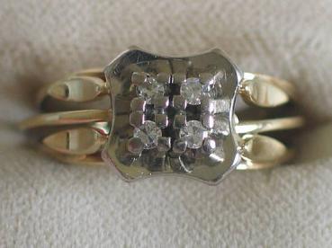 Diamantring 0.10 ct. aus 585er Gelbgold mit Weißgold, Größe 58,Gewicht: 5,4g