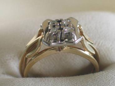 Diamantring 0.10 ct. aus 585er Gelbgold mit Weißgold, Größe 58,Gewicht: 5,4g