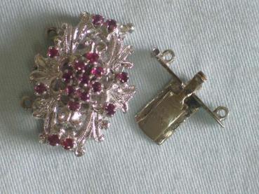 Weißgoldverschluss mit Rubinen für Perlenkette, 585er Gold, Gewicht: 7,7g