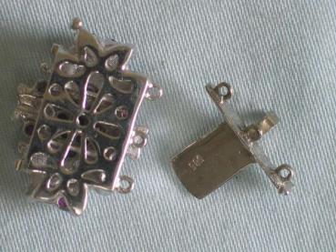 Weißgoldverschluss mit Rubinen für Perlenkette, 585er Gold, Gewicht: 7,7g